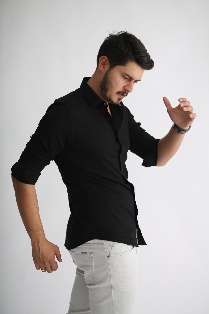 Siyah Erkek Dokuma Slim Fit Gömlek 3770