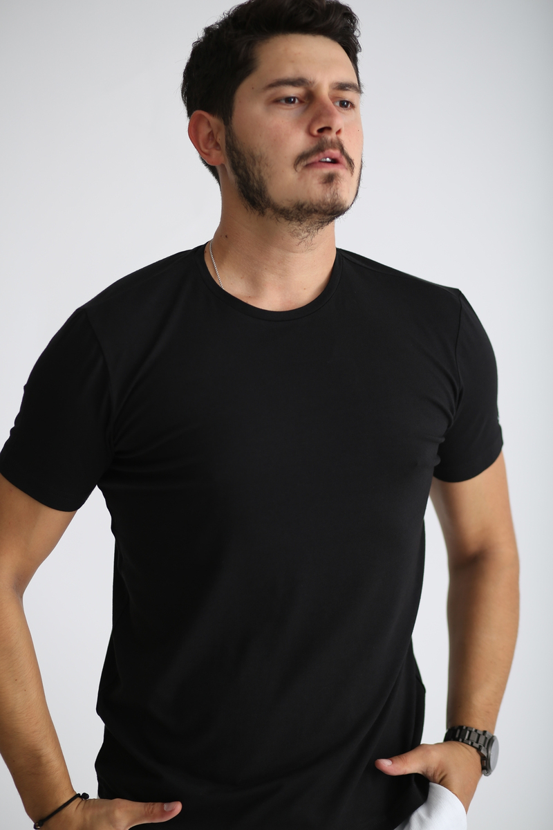 Siyah Erkek Likralı Basic Tshirt SM-108