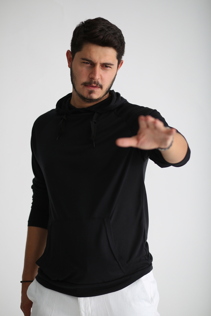 Siyah Erkek Penye Sweatshirt 