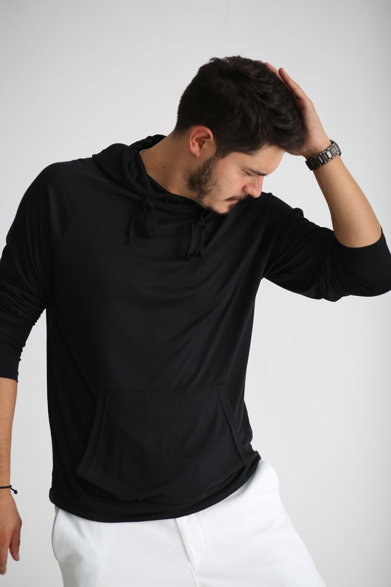 Siyah Erkek Penye Sweatshirt 