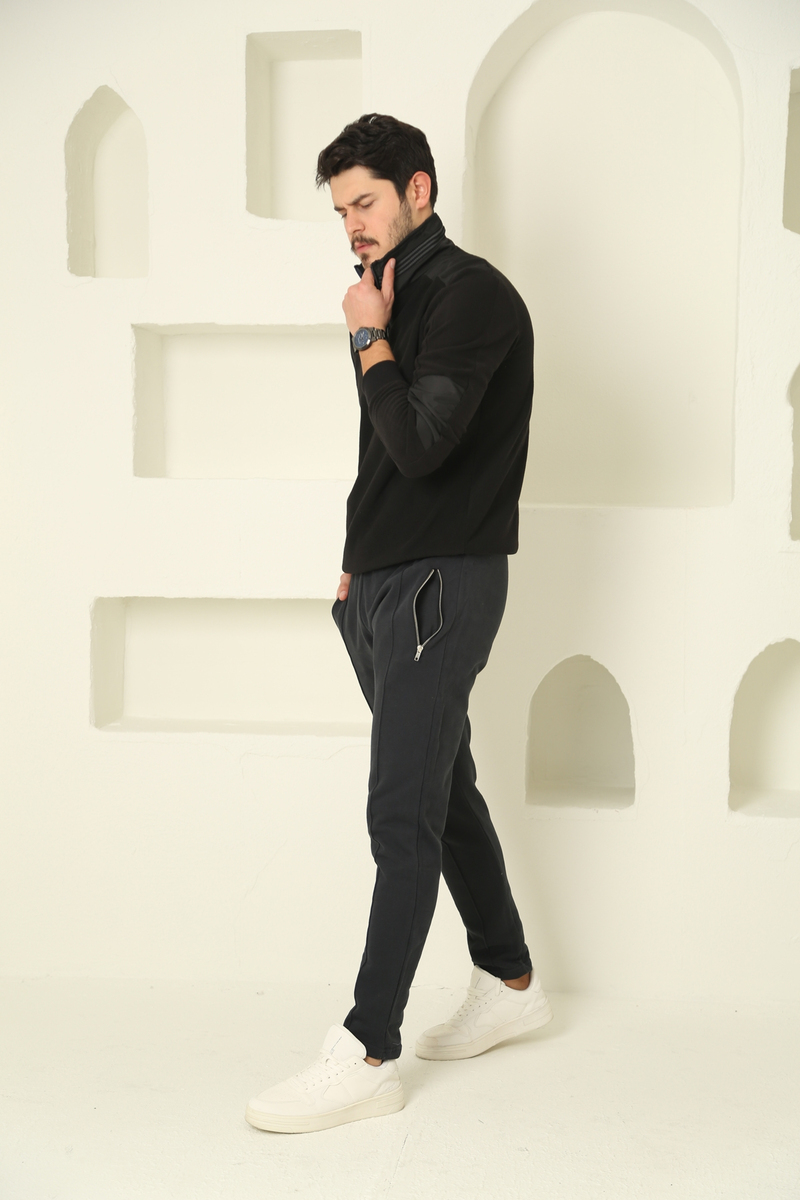 Siyah Erkek Yarım Fermuarlı Polar Sweatshirt 291-2111