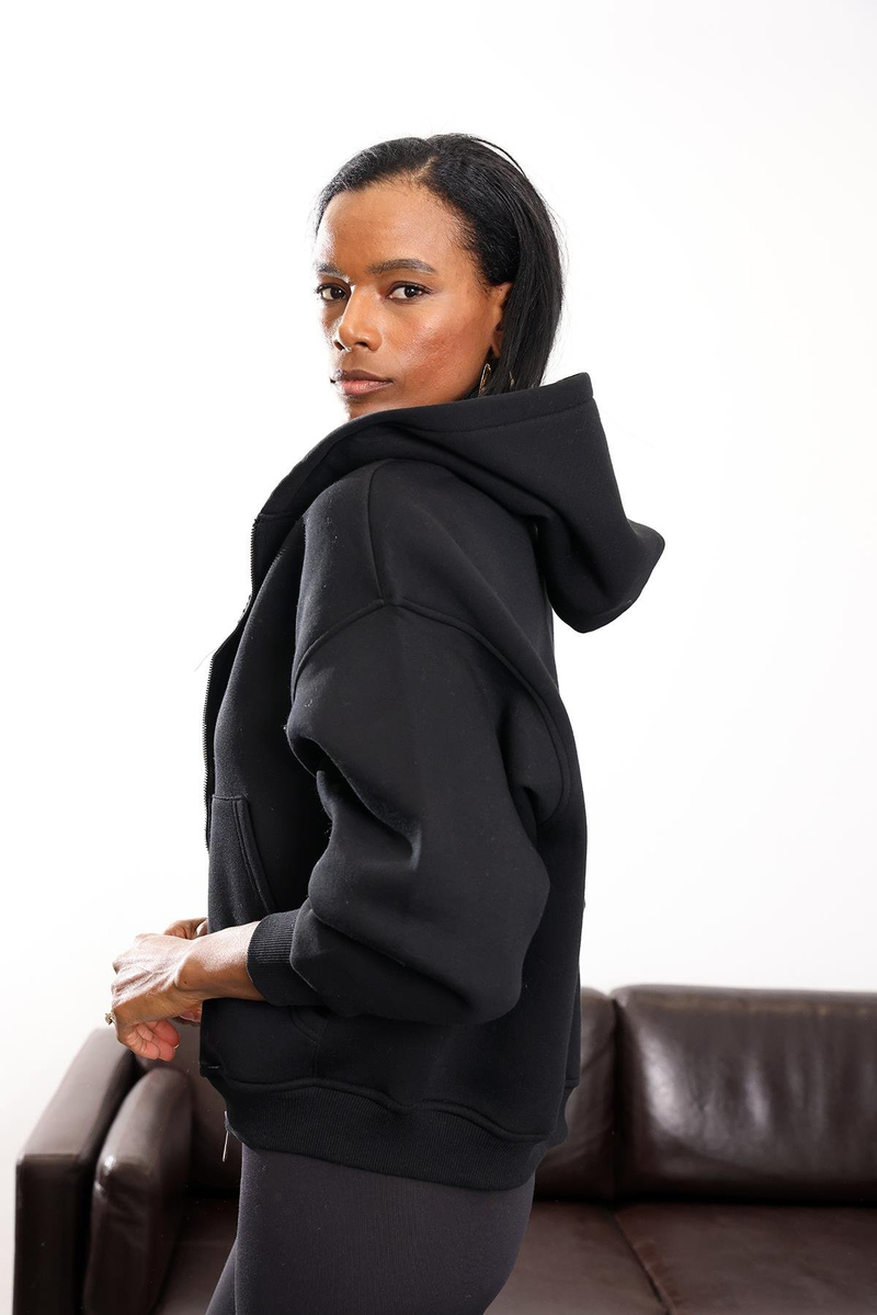 Siyah Fermuarlı Kapüşonlu Sweatshirt 10822