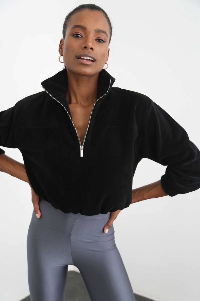 Siyah Fermuarlı Polar Sweatshirt 3406