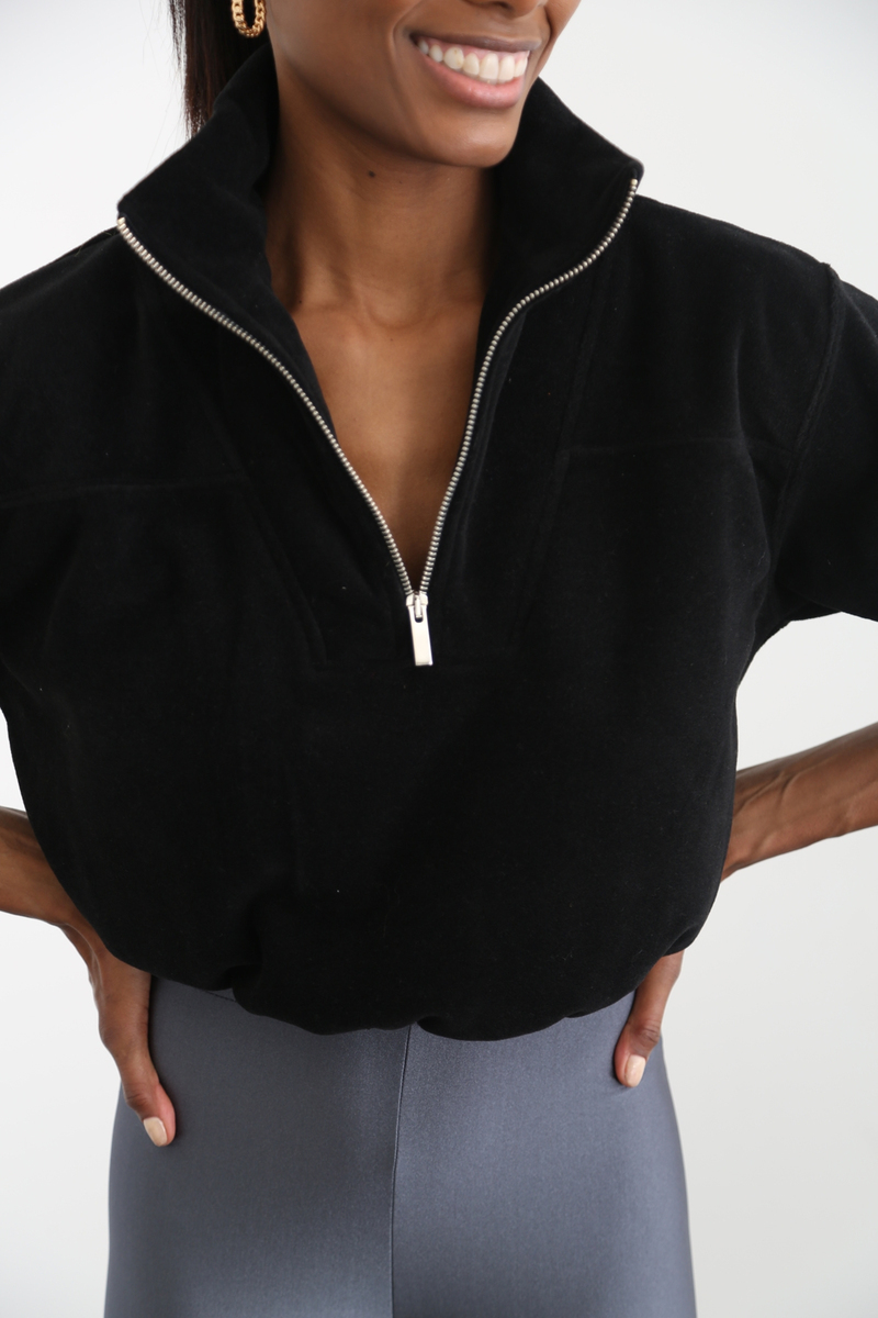 Siyah Fermuarlı Polar Sweatshirt 3406