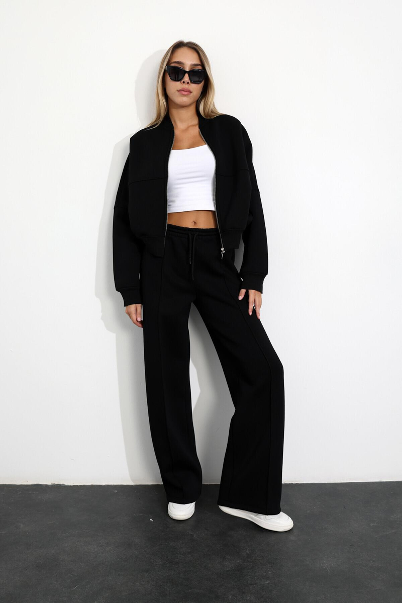 Siyah Fermuarlı Sweatshirt Eşofman Takım 98504