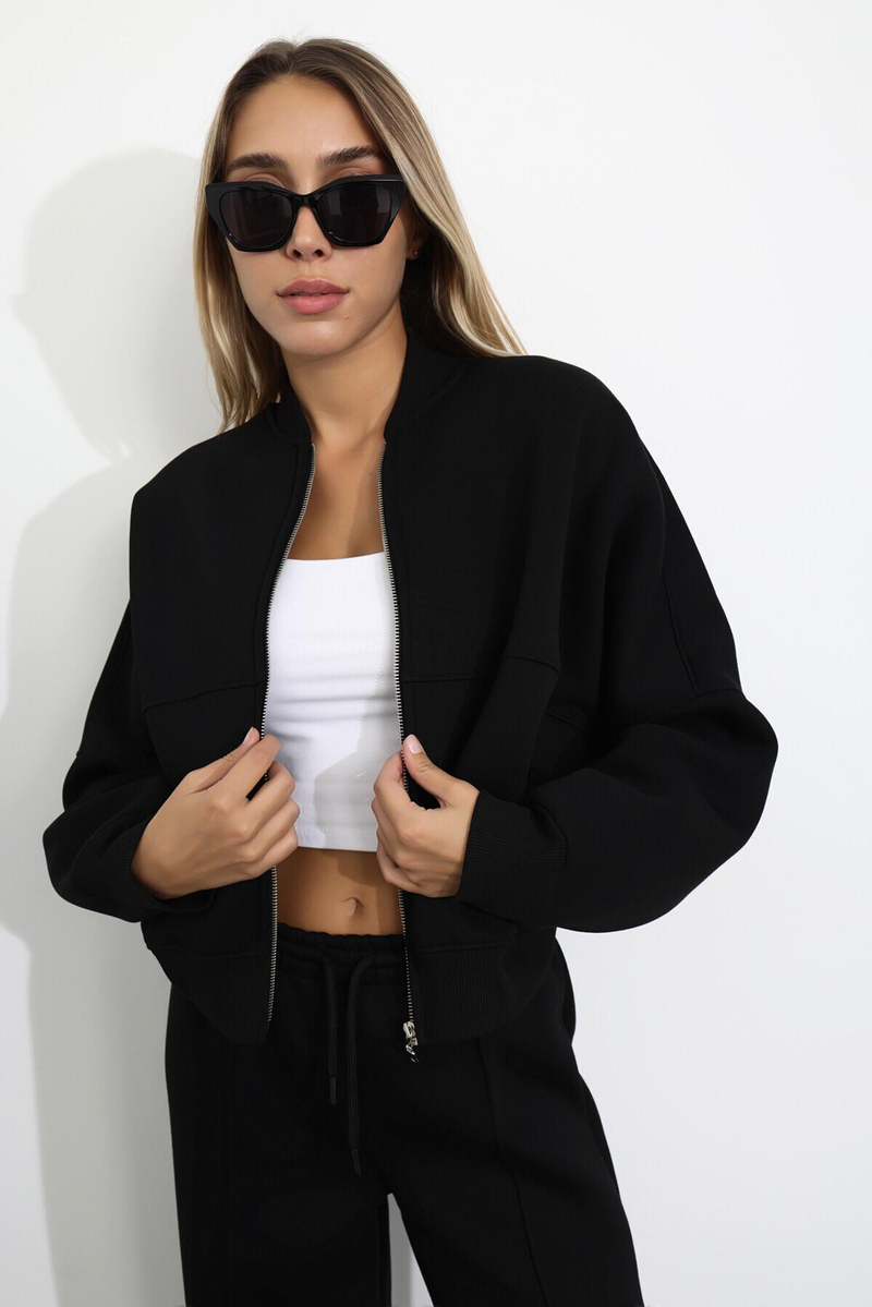 Siyah Fermuarlı Sweatshirt Eşofman Takım 98504