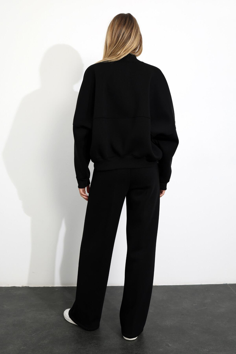 Siyah Fermuarlı Sweatshirt Eşofman Takım 98504