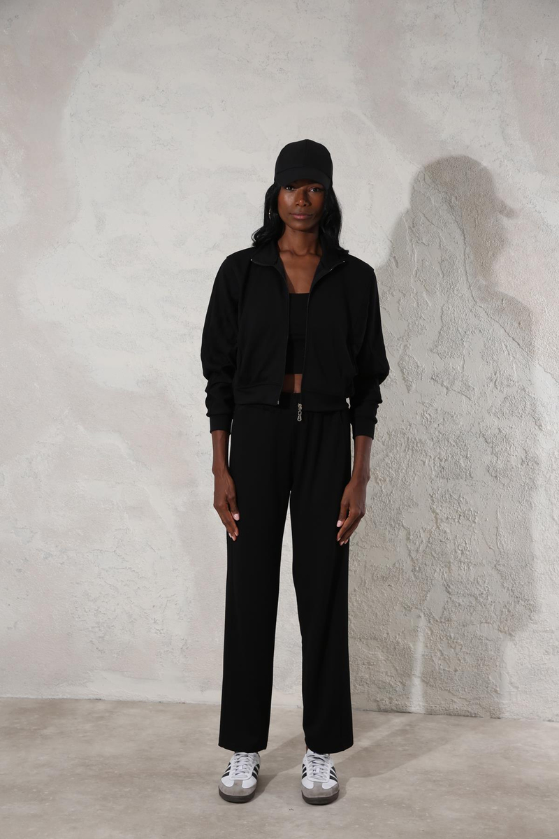Siyah Fermuarlı Sweatshirt Modal Eşofman Takım 4179