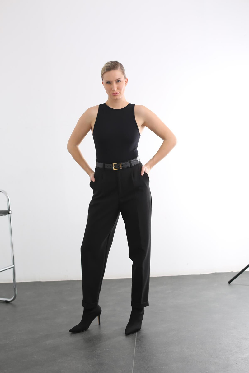 Siyah Fitilli Bodysuit 