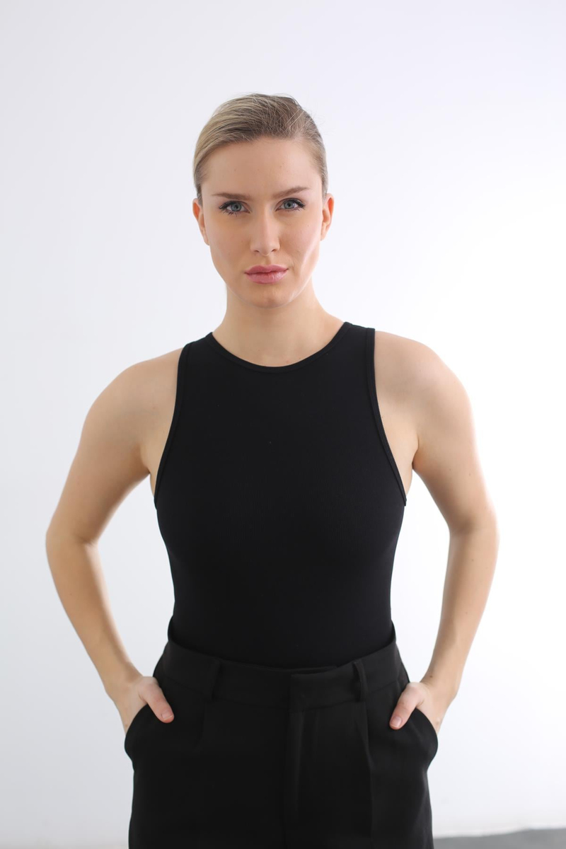 Siyah Fitilli Bodysuit 