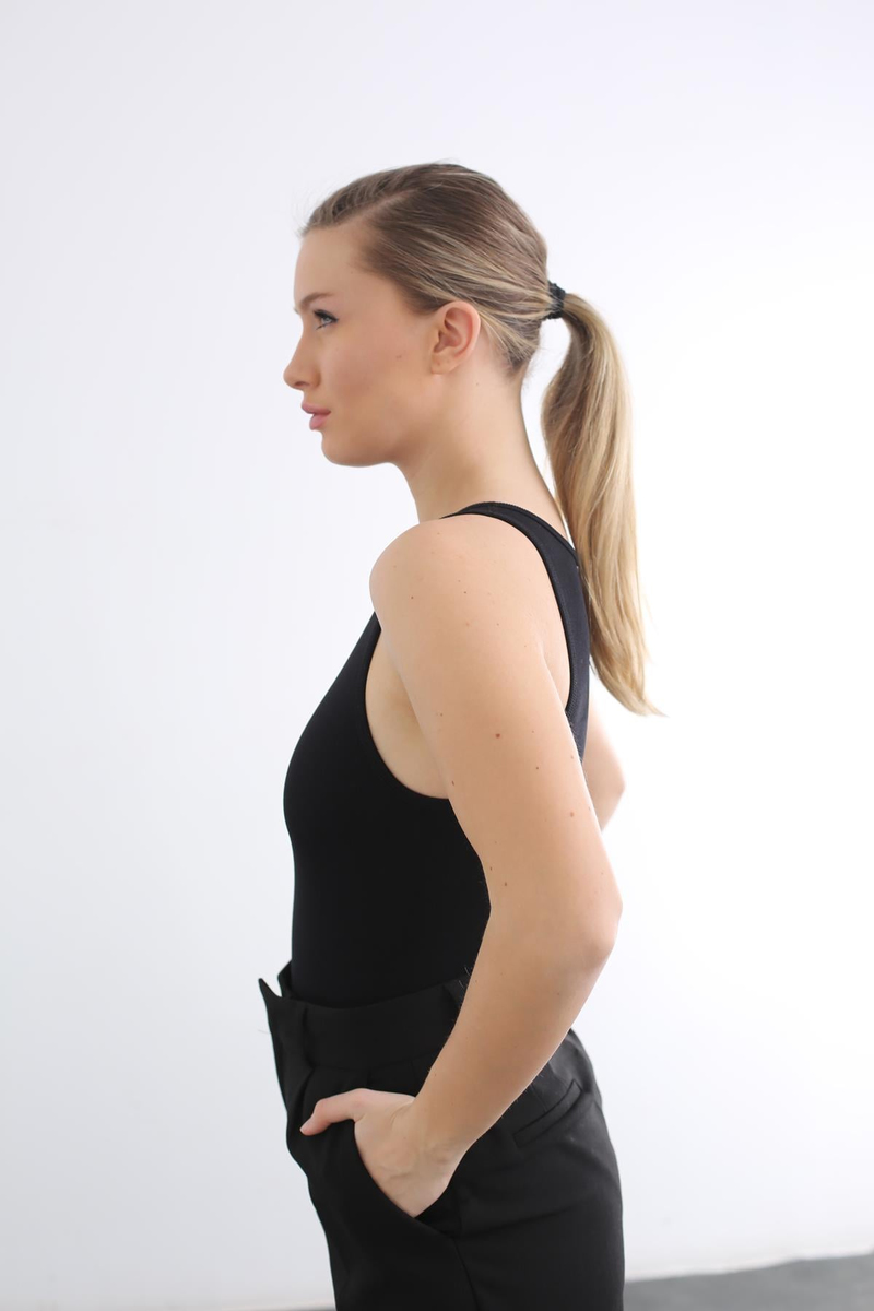 Siyah Fitilli Bodysuit 