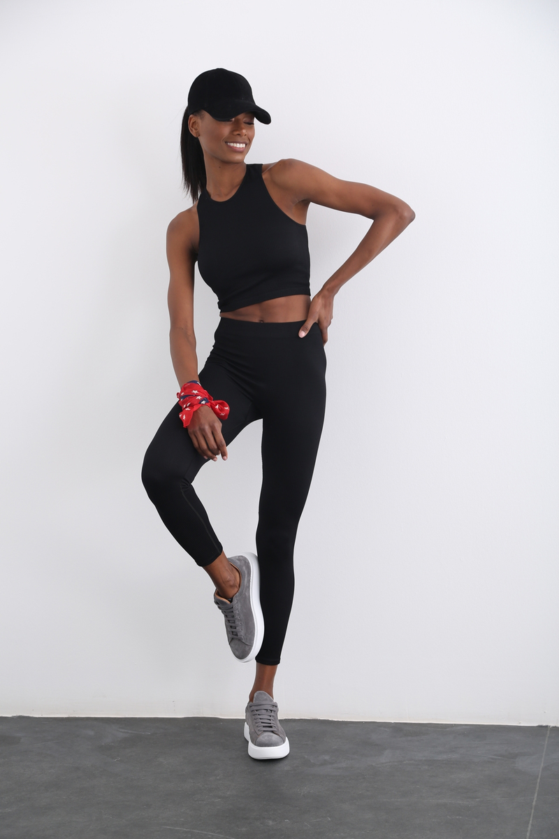 Siyah Fitilli Fit Tayt 3552