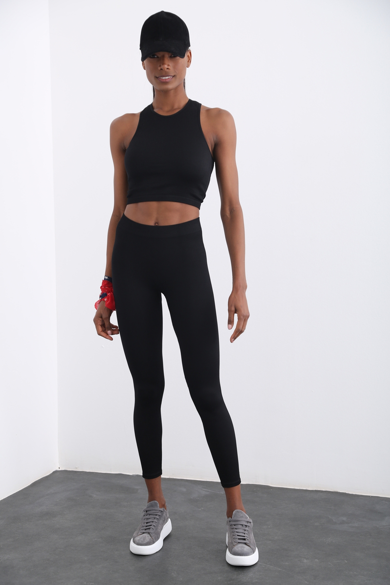 Siyah Fitilli Fit Tayt 3552