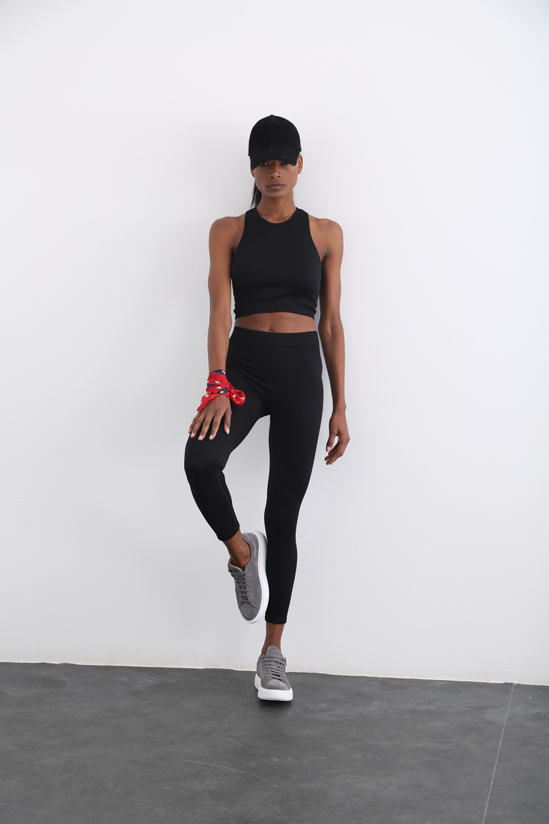 Siyah Fitilli Fit Tayt 3552