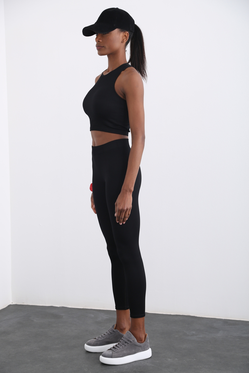 Siyah Fitilli Fit Tayt 3552