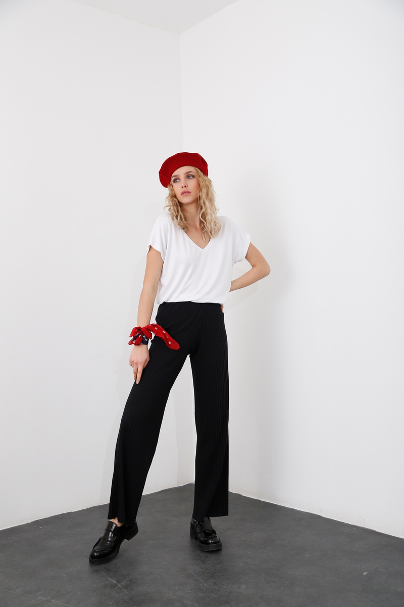 Siyah Fitilli Triko Pantolon 8960