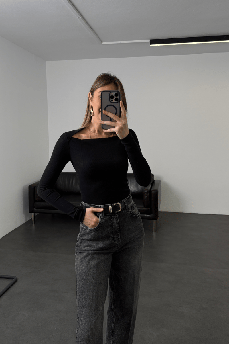 Siyah Fitilli Uzun Kollu Bluz 17433