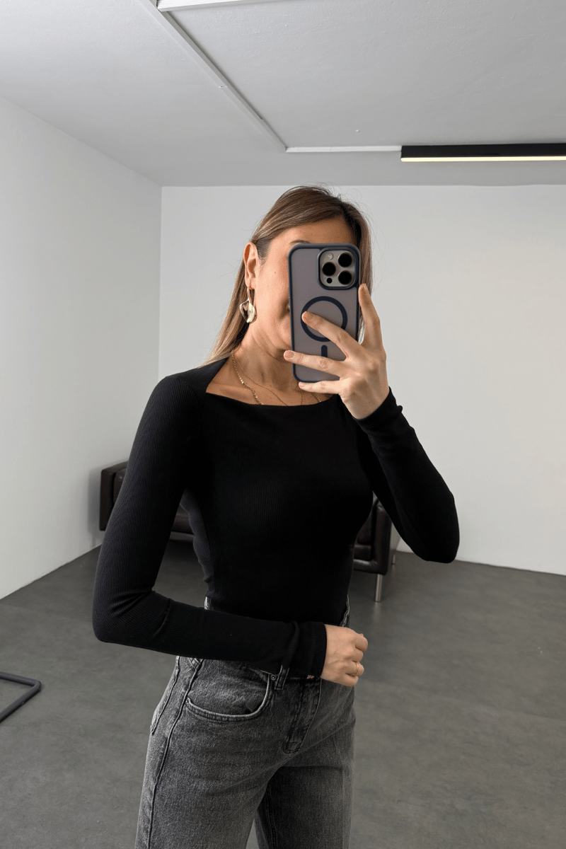 Siyah Fitilli Uzun Kollu Bluz 17433