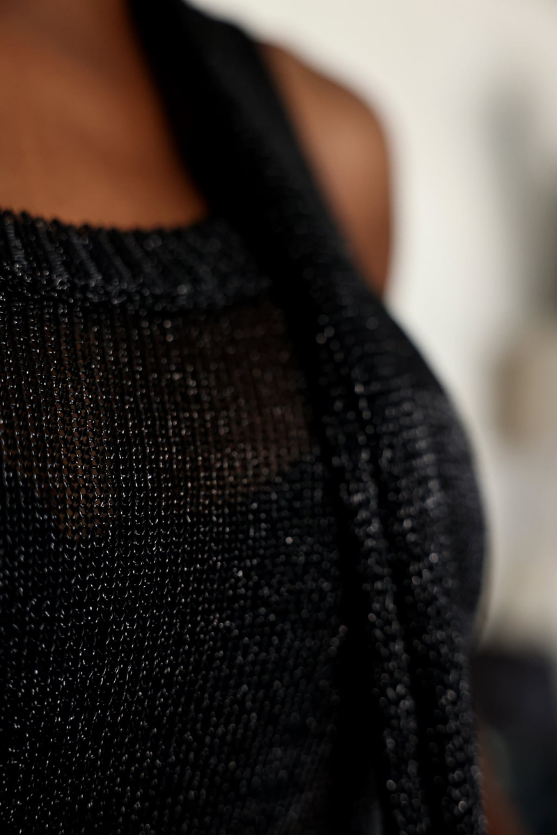 Siyah Fular Detaylı Triko Bluz 2827