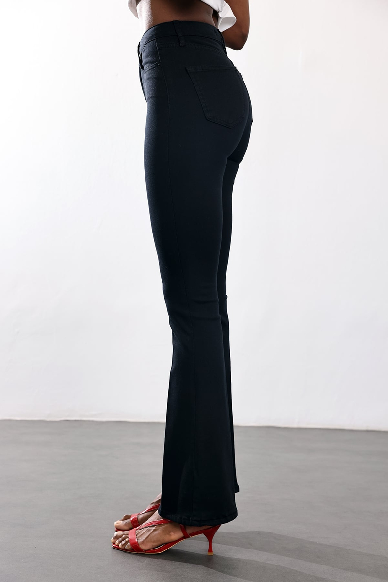 Siyah Full Likra Toparlayan Flare Jean 7578
