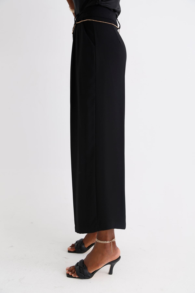 Siyah Geniş Paça Krep Pantolon 0036
