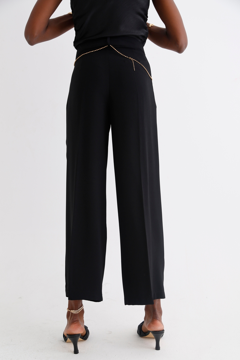 Siyah Geniş Paça Krep Pantolon 0036