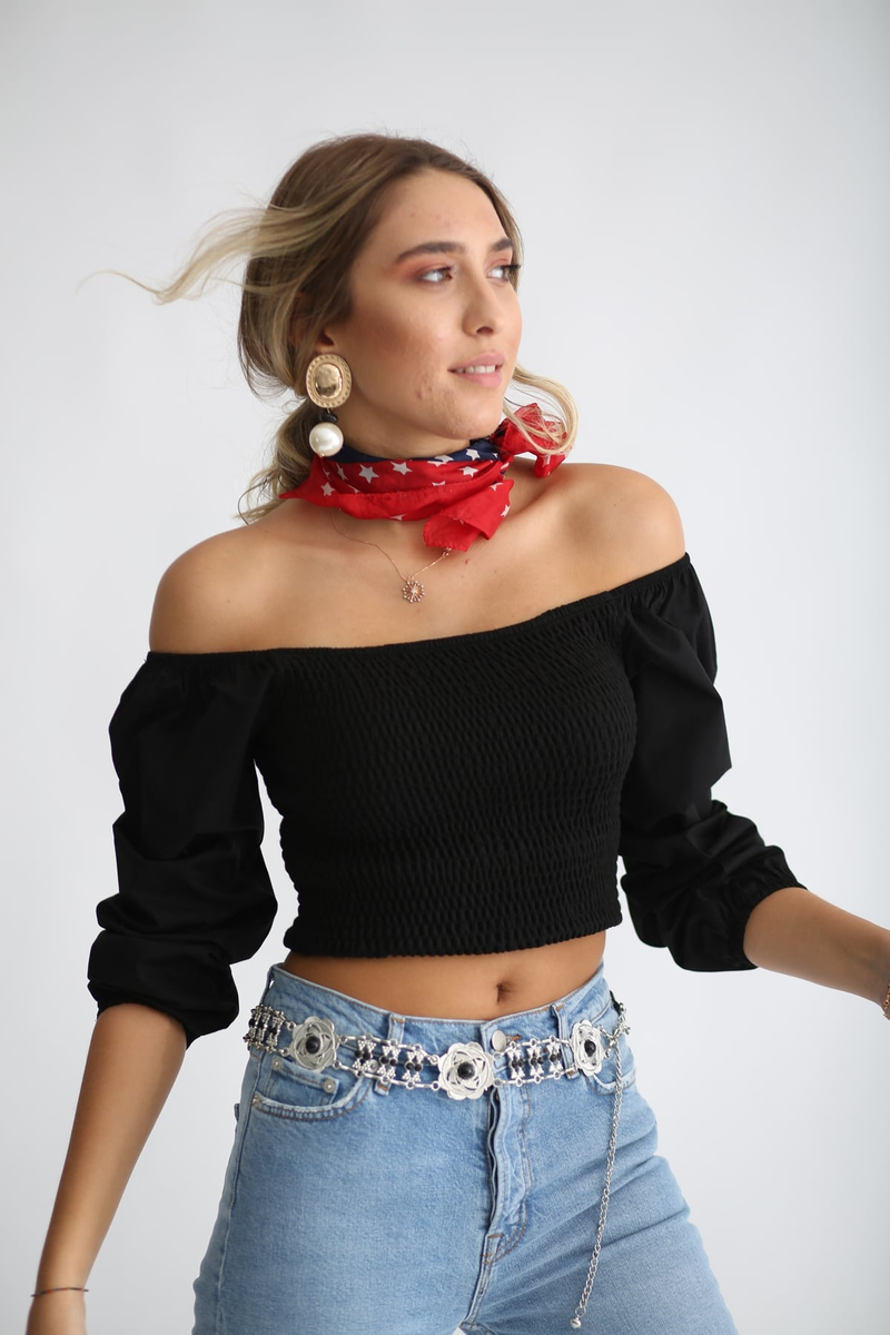 Siyah Gipeli Bluz 3259