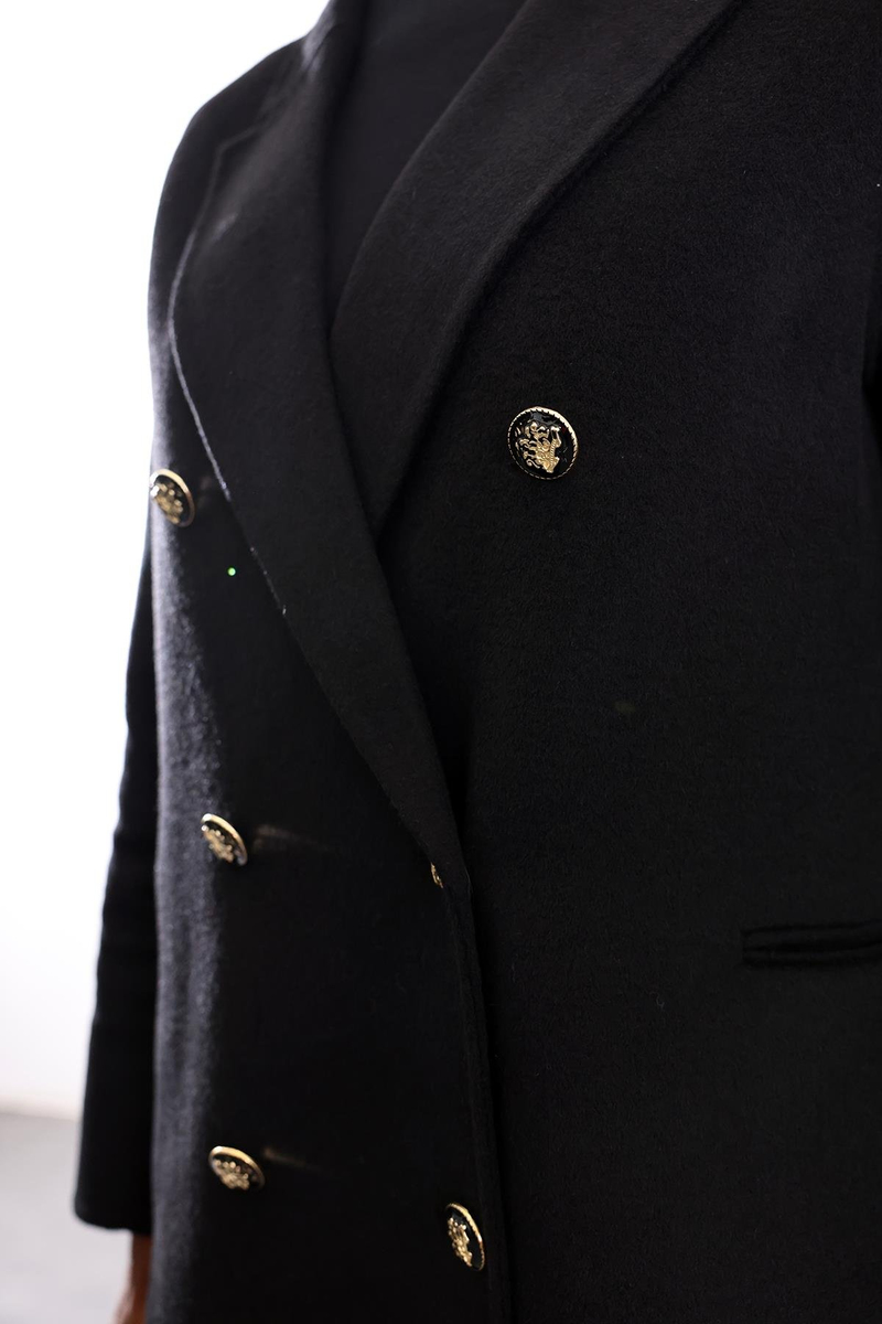 Siyah Gold Düğme Detaylı Premium Yün Ceket 