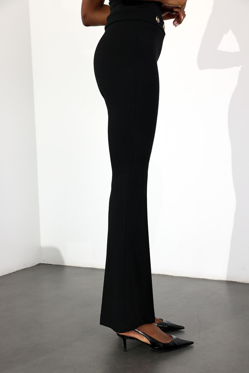 Siyah Gold Düğmeli Likralı İspanyol Pantolon 37068