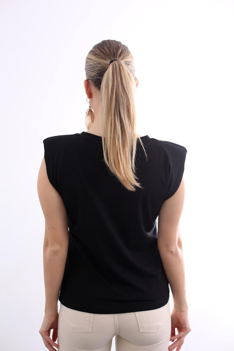 Siyah Gold Düğmeli Vatkalı Tshirt 4705