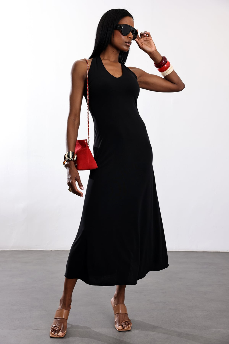 Siyah Halter Yaka Elbise 00787
