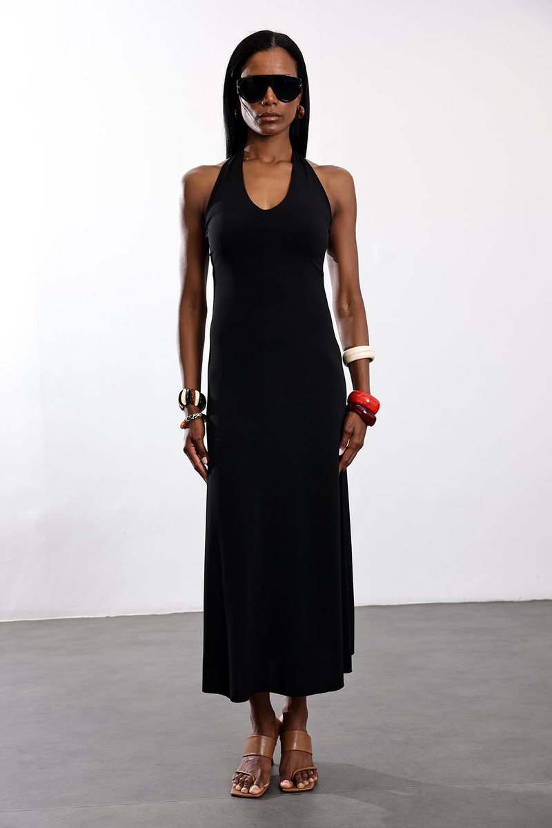 Siyah Halter Yaka Elbise 00787