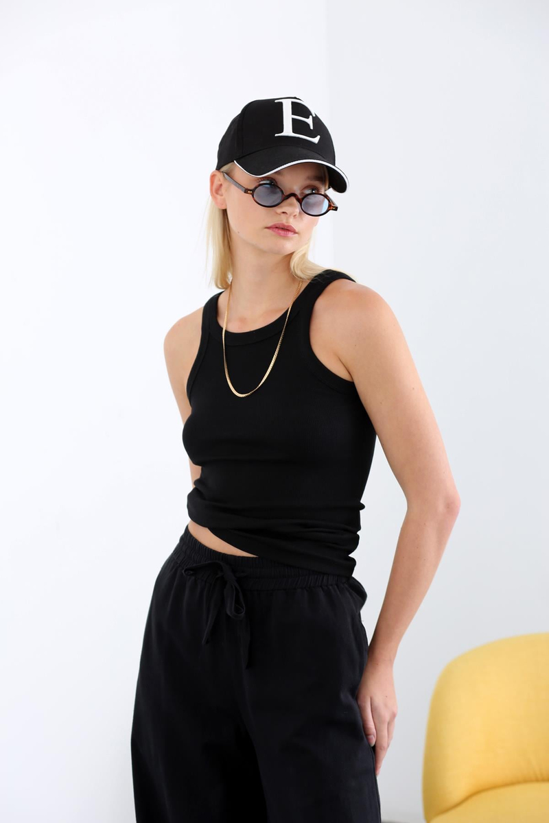 Siyah Halter Yaka Fitilli Atlet 3861