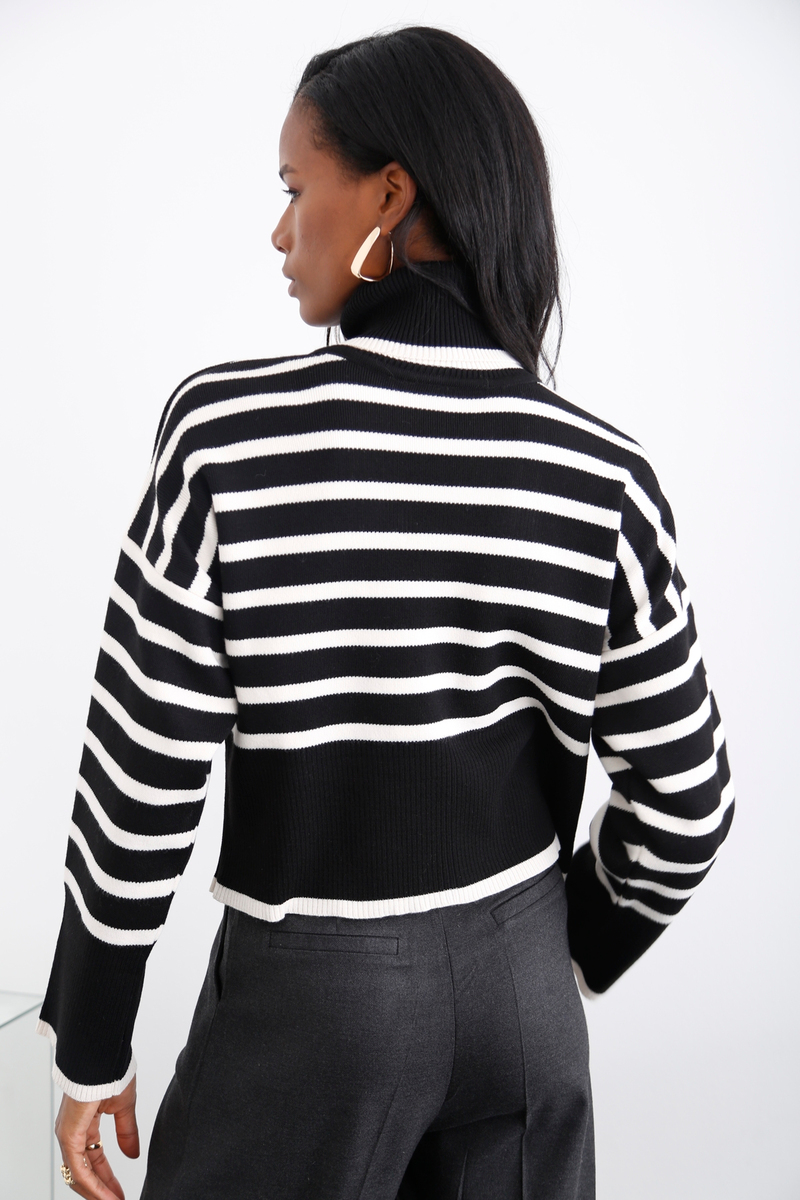 Siyah İnce Çizgili Balıkçı Triko 5747