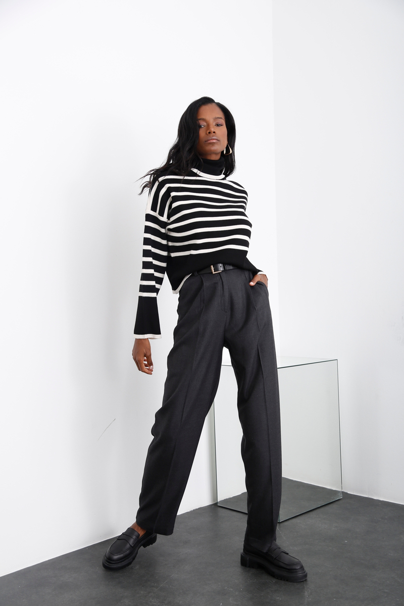 Siyah İnce Çizgili Balıkçı Triko 5747