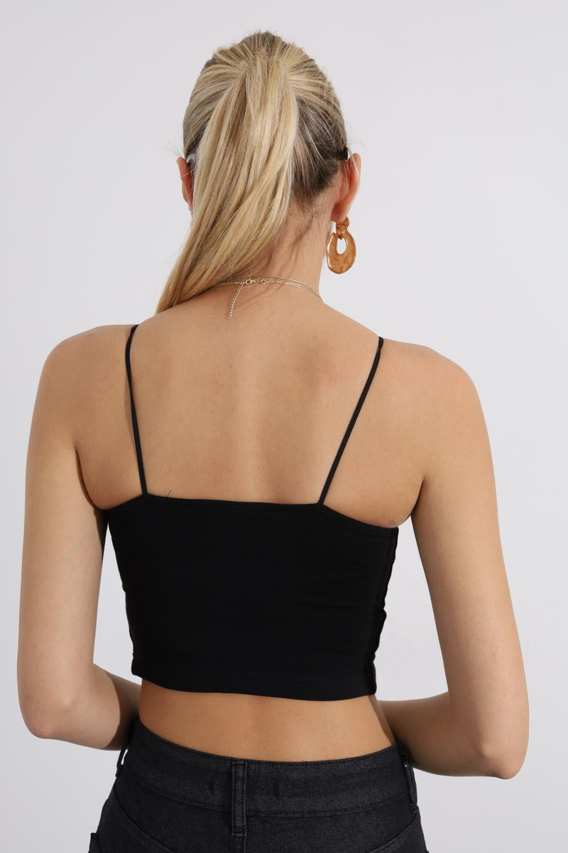 Siyah İp Askılı Crop 1001