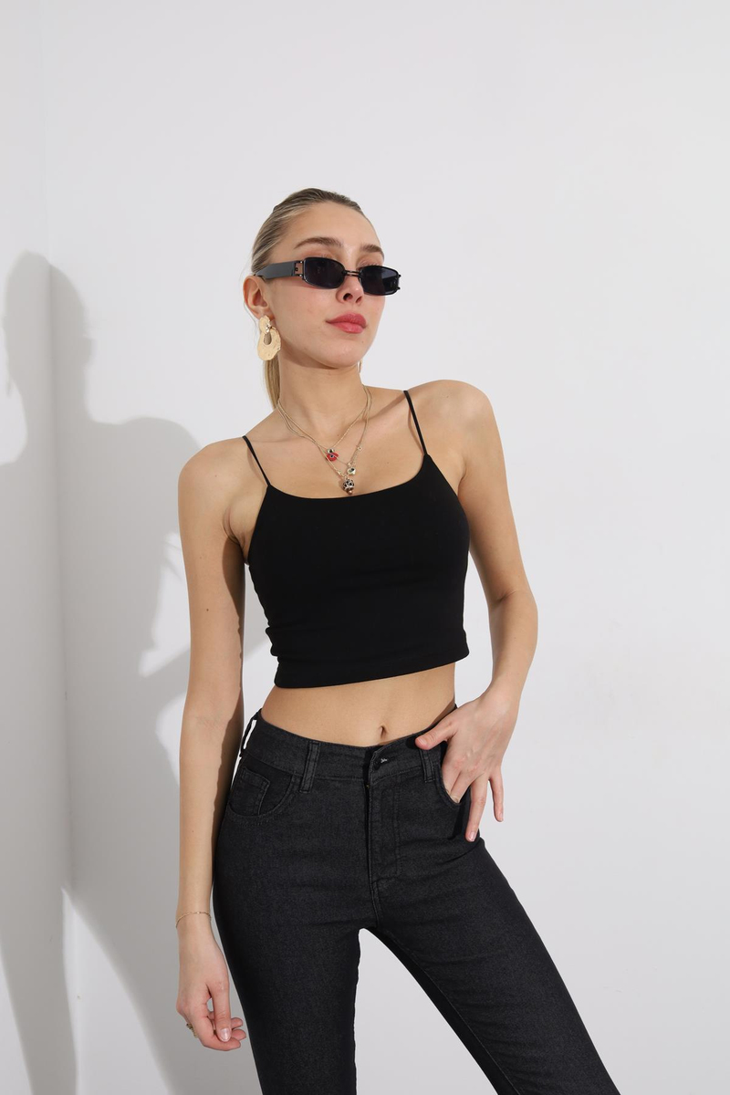 Siyah İp Askılı Crop 1001