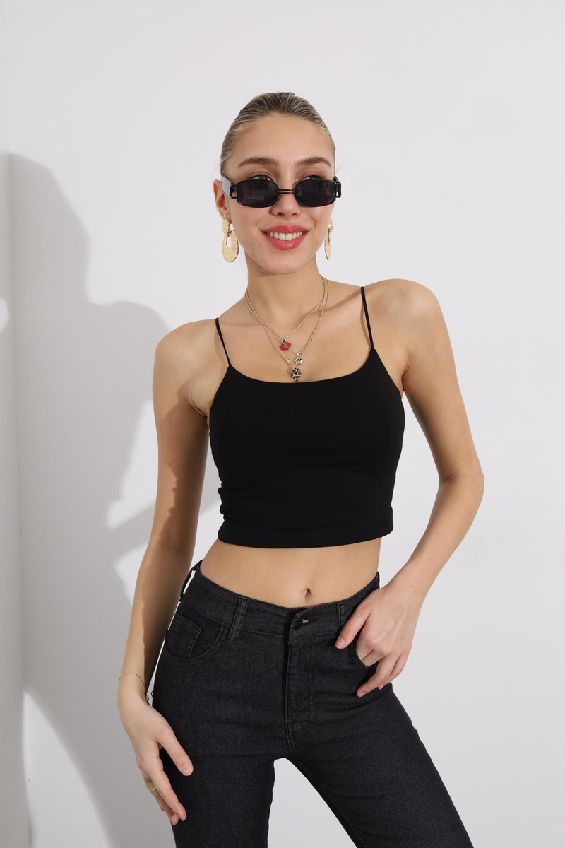 Siyah İp Askılı Crop 1001