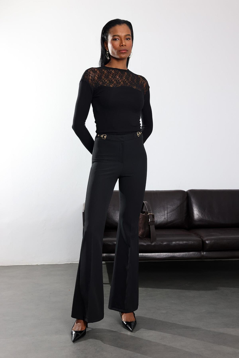 Siyah İspanyol Kumaş Pantolon 1273