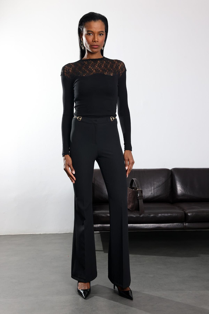 Siyah İspanyol Kumaş Pantolon 1273