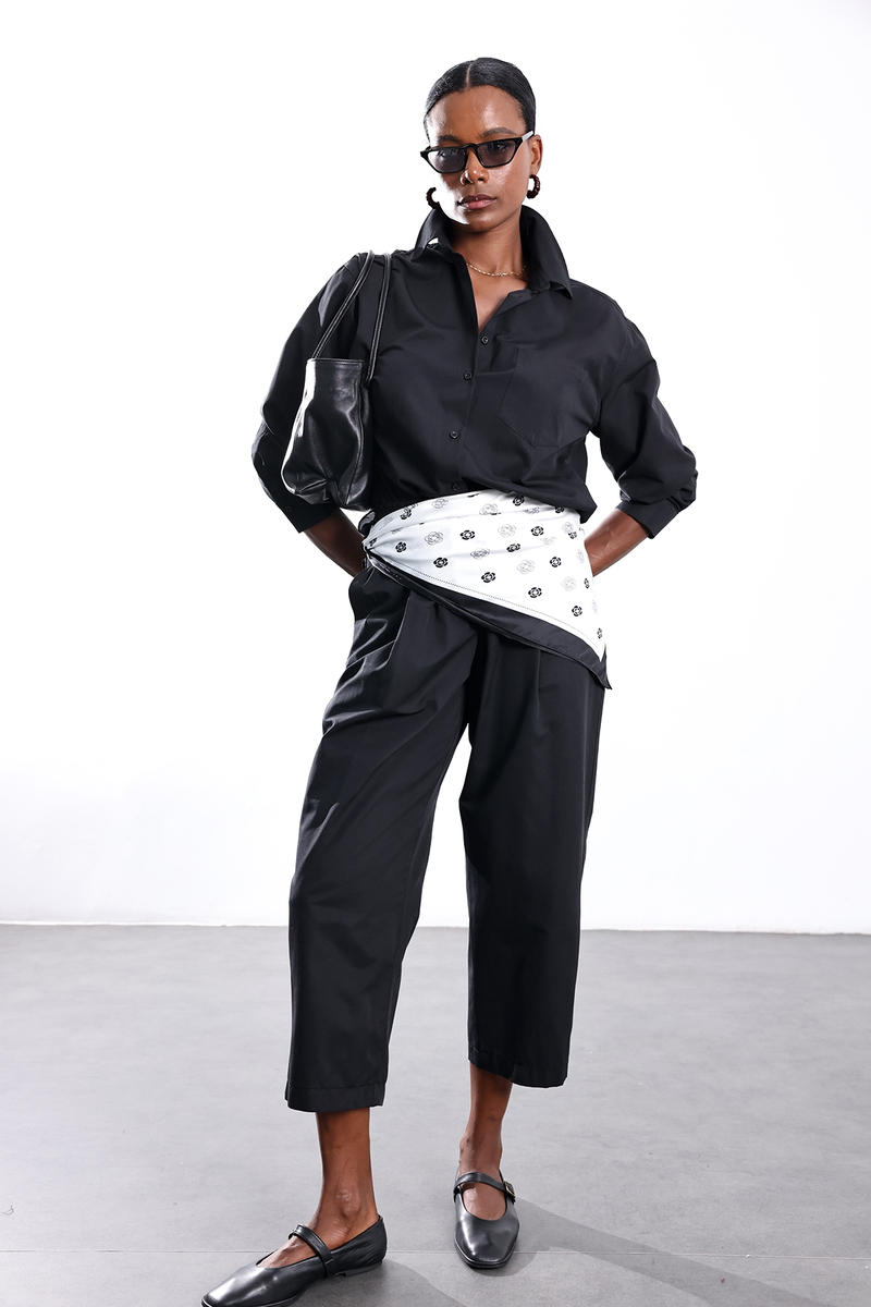 Siyah Kali Poplin Barrel Pantolon 