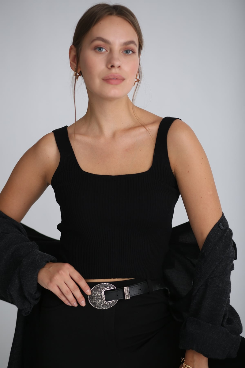 Siyah Kalın Askılı Fitilli Crop 11204