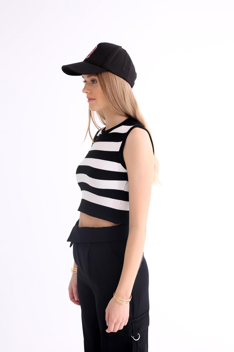 Siyah Kalın Çizgili Triko Crop 4054