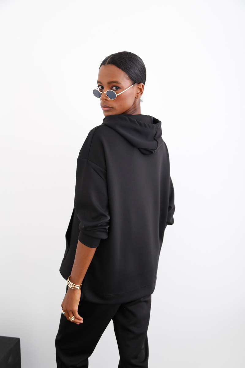 Siyah Kanguru Cep Sweatshirt 14102