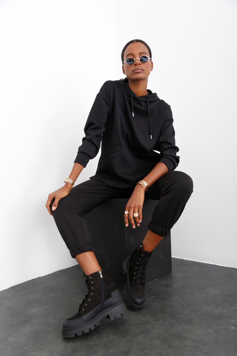 Siyah Kanguru Cep Sweatshirt 14102