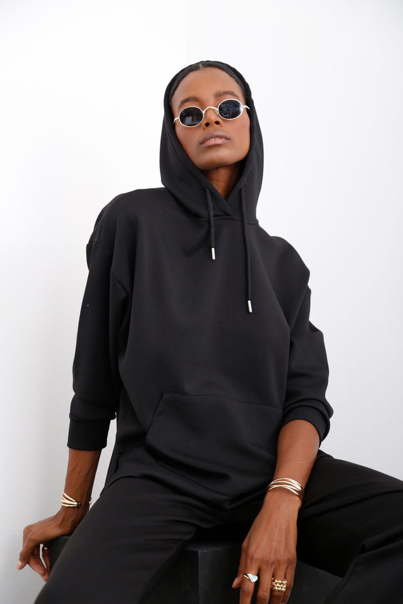 Siyah Kanguru Cep Sweatshirt 14102