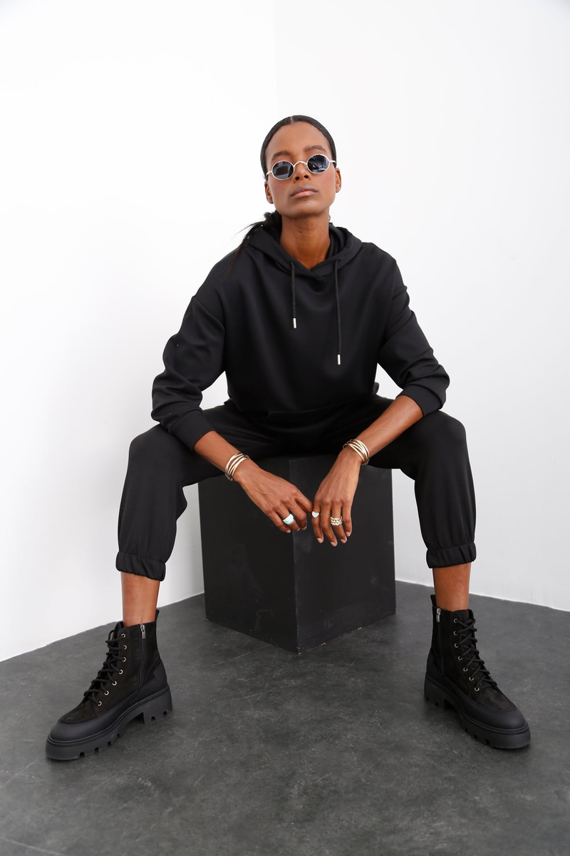 Siyah Kanguru Cep Sweatshirt 14102