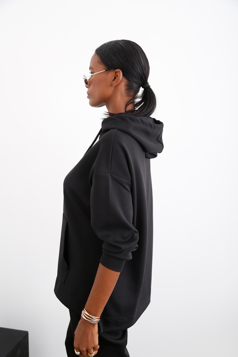 Siyah Kanguru Cep Sweatshirt 14102