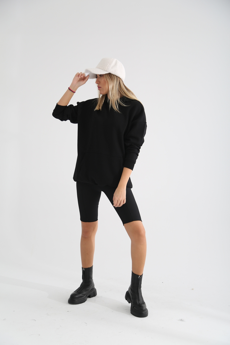 Siyah Kanguru Cep Sweatshirt 3234