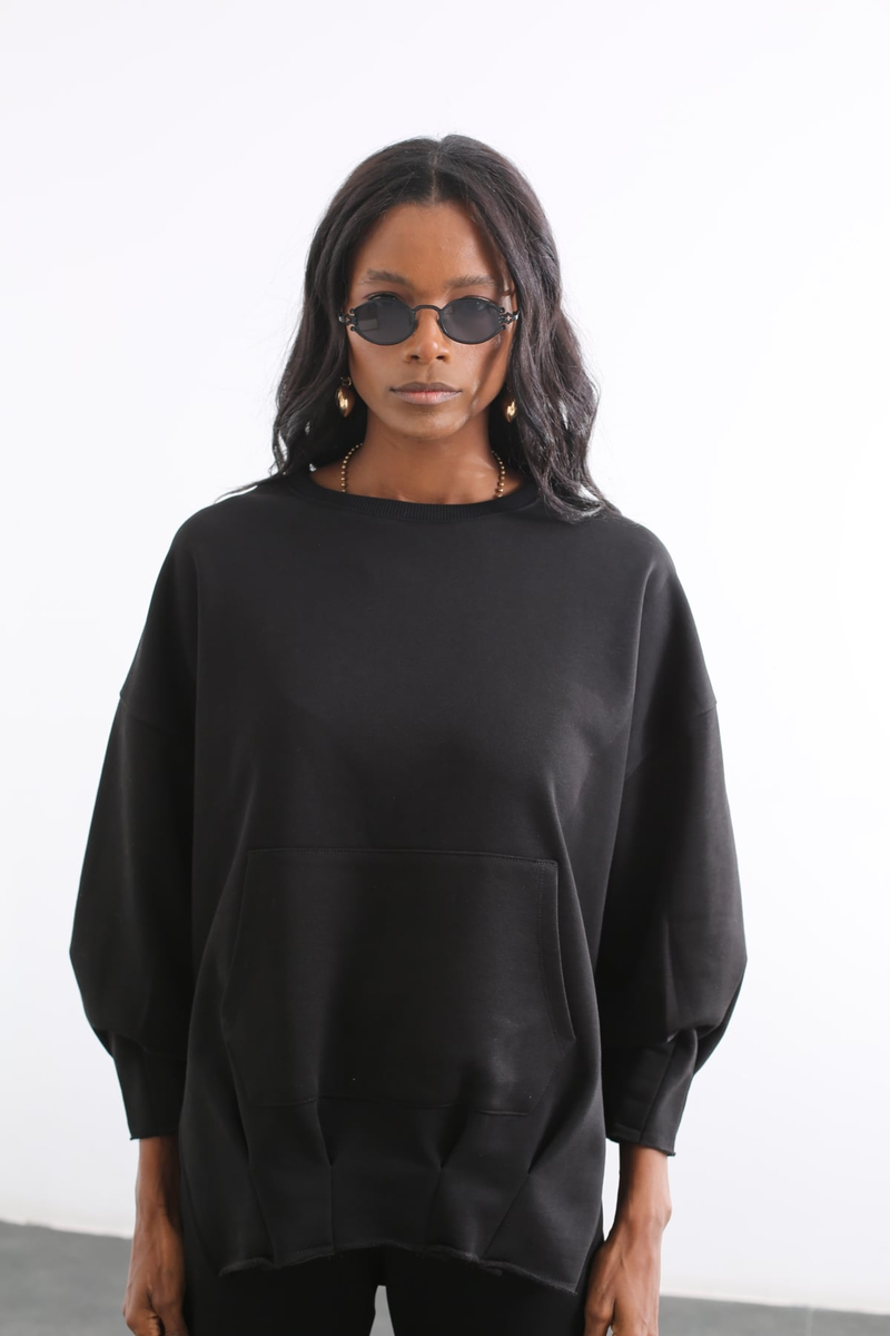 Siyah Kanguru Cepli Sweatshirt 27312